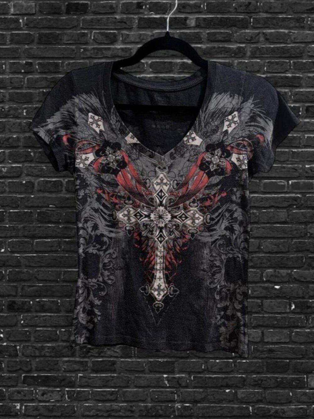 Angels Women's Black and Grey T-shirt